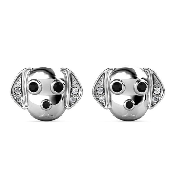 Puppy Dog Stud Earrings With Swarovski‎ Crystals 18K White Gold Plated - Picture 1 of 6